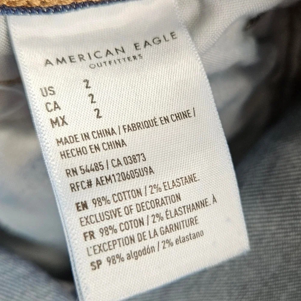 American Eagle Hi Rise Shortie Denim Jean Shorts Womens‎ 2 Blue Super Stretch